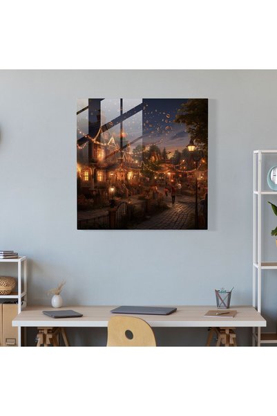 PaintedAnarchy Village Dusk Glass Painting - Village, Modern Art, Wall Decoration, Glass Art