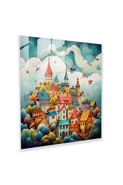 PaintedAnarchy Glass Painting - Whimsical Fairy Tale Village - Village, Illus...