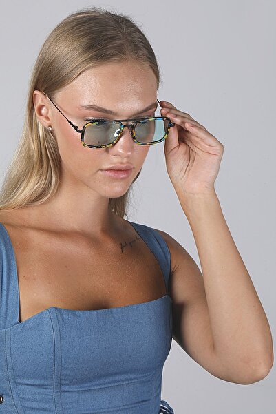 TomyHelf Kadın Güneş Gözlüğü Yeşil Camlı Desenli Çerçeveli