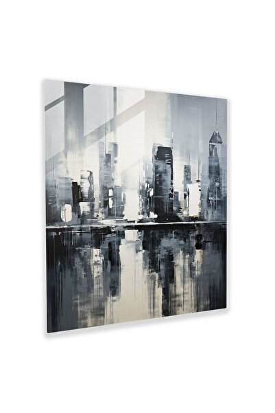 PaintedAnarchy Gray City Skyline Glass Print - Gray, Glass Wall Art, Glass Pr...