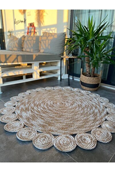 Halımax Milda Jüt Hasırlı El Örgüsü Kilim 85 Yuvarlak Jüt Halı