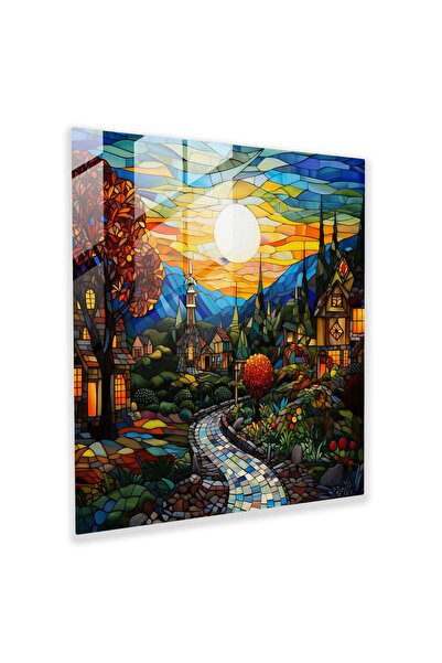 PaintedAnarchy Radiant Village - Glass Painting - Village, Glass Wall Art, Vi...