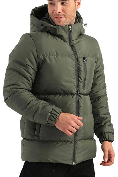 river green Palton pentru bărbați din fibră kaki cu glugă, rezistent la vânt,...