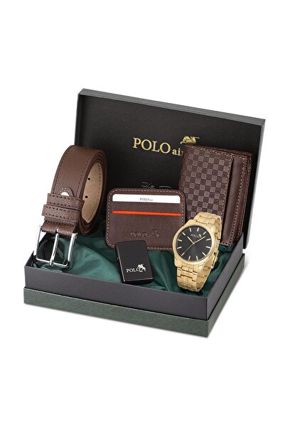 Polo Air Erkek Kol Saati Dama Desenli Cüzdan Kemer Kartlık Çakmak Kombin Set ...