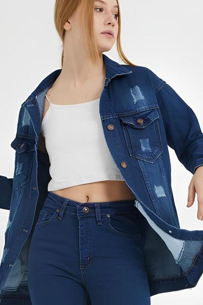 LİMABEL Jachetă de blugi oversize, casual Boyfrend, albastru închis