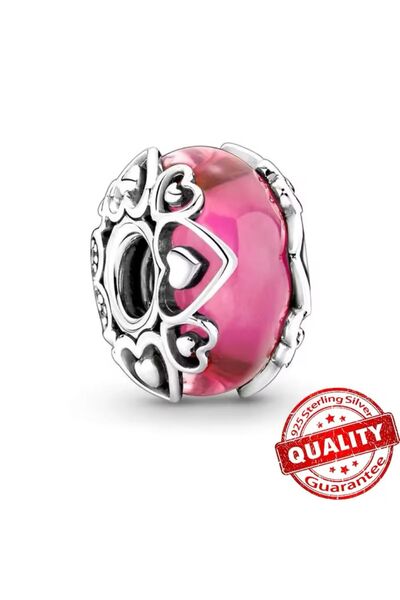 Lines Bijuteri Aşkınızı Ortaya Çıkarın Pembe Murano Cam Charm 925 Ayar