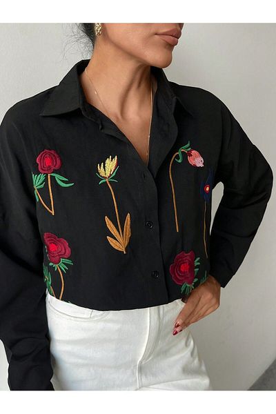 Basko fashion CĂMĂ SALASH EMBROIDERED BLACK FLOWER