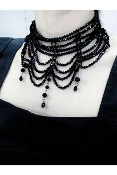 SHİNELİZE siyah kristal taşlı gotik stili kraliyet kolye