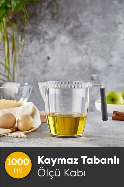 Vienev Akrilik Kaymaz Tabanlı Silikon Kulplu Ölçü Kabı 1 Litre