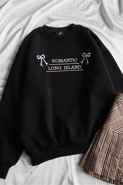 EFBUTİK Ρομαντικό φούτερ Long Island 3 Thread Black Raster
