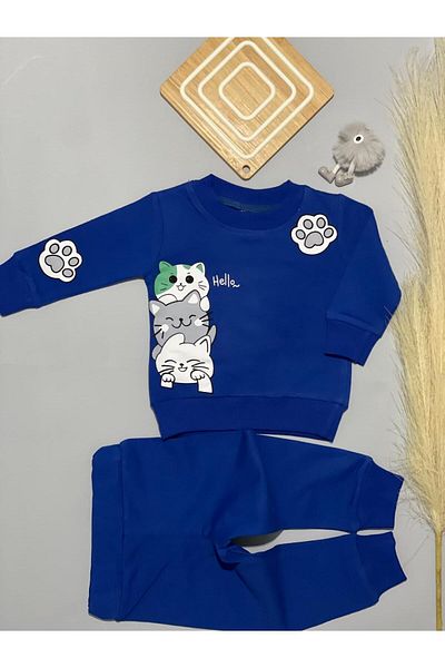 MGO KİDS Baby Boy Cat Printed 100% Cotton Combed 2 String 2 Pack, Set