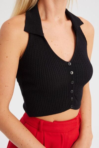 Hiccup Yaka Detaylı Örgü Crop Toplu Crop Top