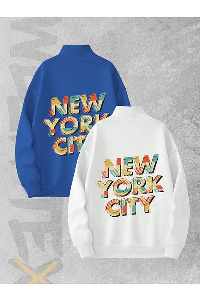 WEARTEX New York City Printed - Set of 2 Half Zippered 3 Thread Sweatshirts