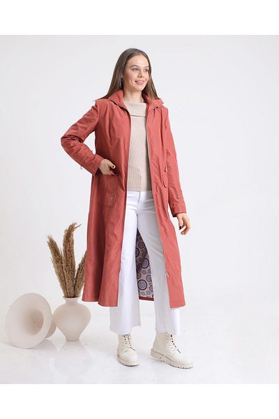 Trenç Araboy Hooded and Sleeve Gathered Trench Coat