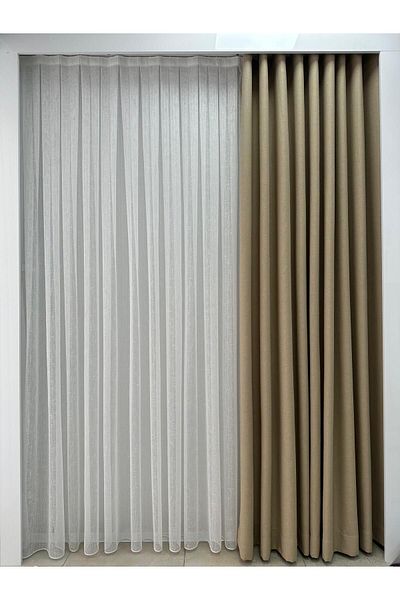 Erdoğanlar Koza Transparent Sequined Striped Linen Tulle Curtain - 1/3 Close Pleat