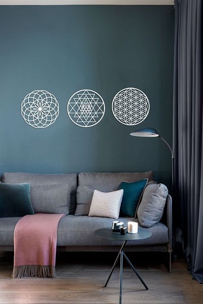 Numa Concept Floarea Vieții Pictură 3 Piese Decorare Perete MDF Lemn Alb 30x30 Cm