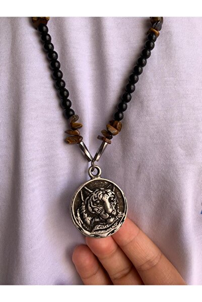 magıcgrange تصميم خاص من حجر عين النمر الطبيعي وطرف فولاذي مصنوع يدويًا - مجم...