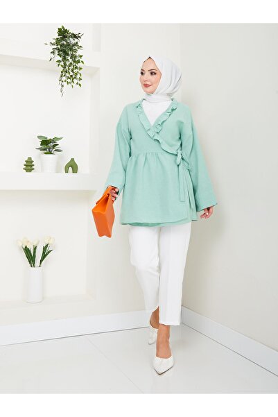 VOLT CLOTHİNG Collar Tied Frilly Women's Hijab Tunic