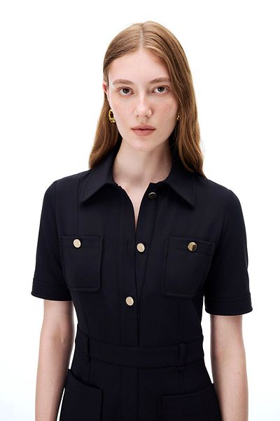 Perspective Φόρεμα Animas Black Slim Fit με γιακά με ψεύτικο μανίκι