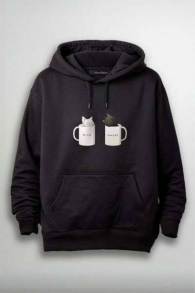 SM Satranç Medya Unisex Hoodie - Σχέδιο Cat Cup, Τυπωμένο μπροστά