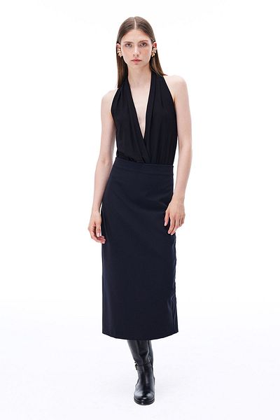 Perspective Fusta neagră Animas Slim Fit sub genunchi