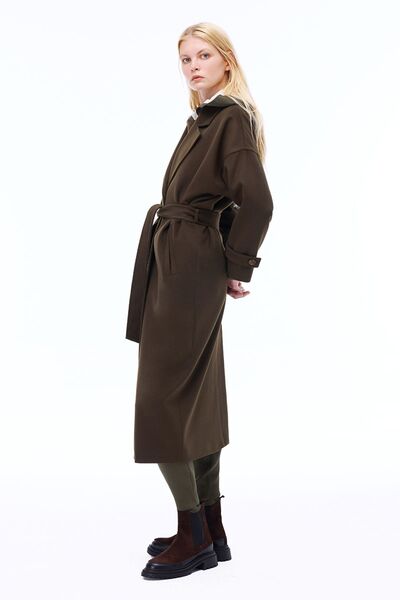 Perspective Sensorial Regular Fit Long Length False Sleeve Men's Collar Khaki Color Women's Coat