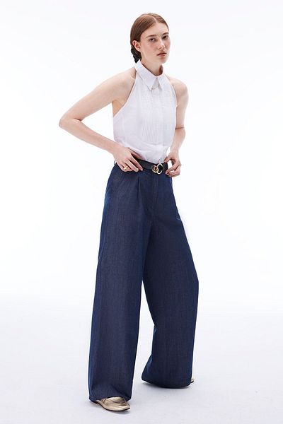 Perspective Indigo Colored Latibule Regular Fit Women's Jacket - Ankle Length Pipe Leg