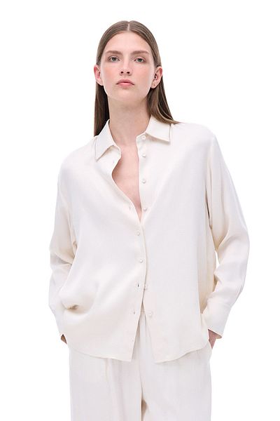 Perspective Ecru Colored Safira Women's Shirt - Comfortable Fit, Low Sleeve