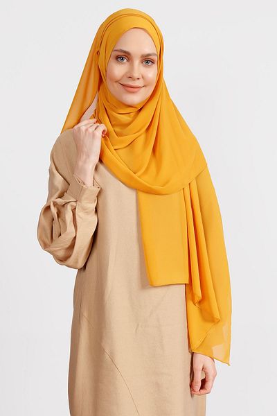 Differenza Vibrant Mustard Crepe Chiffon Shawl