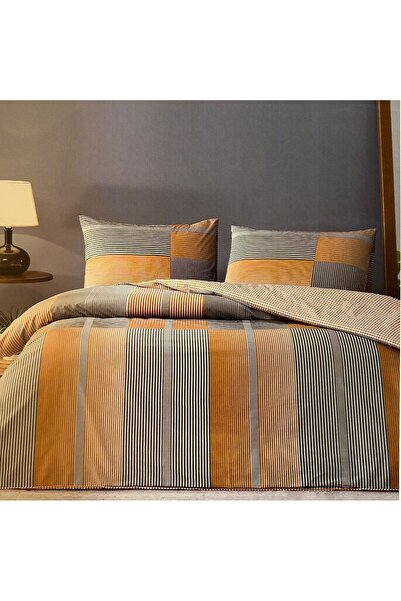 Taç Taç Miles Ranforce - Geometric Patterned 100% Cotton Orange Duvet Cover S...