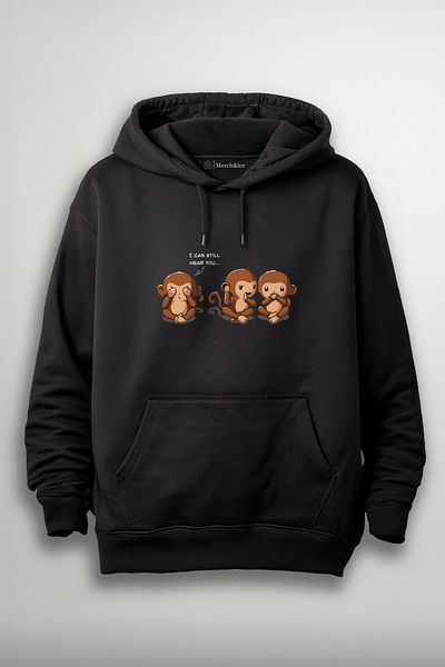 SM Satranç Medya Τρεις μαϊμούδες με στάμπα Unisex Hoodie - Δεν είδα, δεν άκουσα, δεν ξέρω..