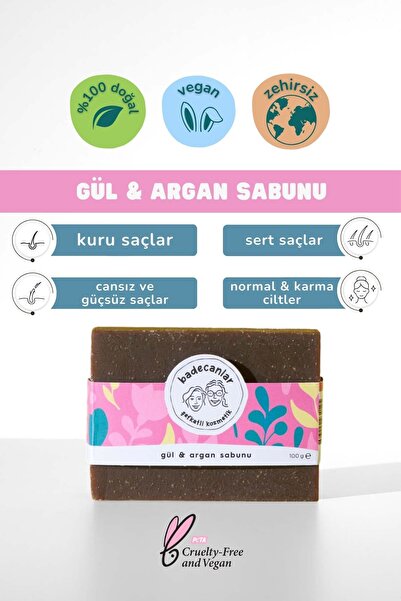 Badecanlar Şefkatli Kozmetik El Yapımı Gül Ve Argan Içeren Sabun (KURU,SERT,C...