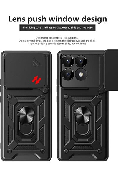 Fibaks Poco F6 Pro Case Camera Protected Armor Military Tank Protective Cover with Sliding Ring