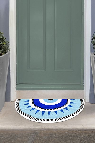 Napoli Home Evil Eye Beaded Printed Non-Slip Base Erasable Door Mat (40X60Cm),Paspas-03-Blue,