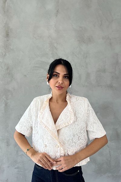 Seda Yalçın Atelier Short Sleeve Cream Lace Padded Jacket