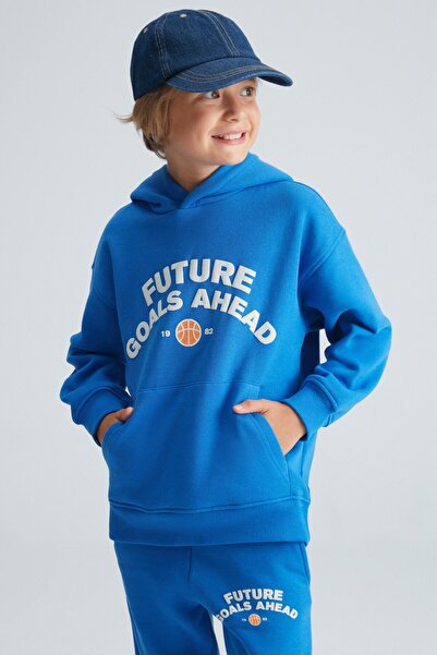 GRIMELANGE Σετ φόρμας Dıllıon Boy's 3 Thread Raised εμπρός με κουκούλα και ελαστικά πόδια μπλε