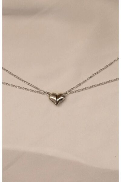 MODA 10 2'li Mıknatıslı Kalpli Çift ,Sevgili & Arkadaşlık Kolyesi Hediyelik