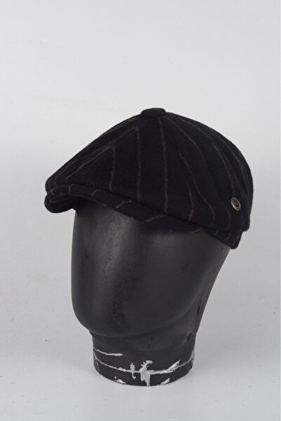 Armalı Şapka Kışlık 8 Parca Kaşmir Cizgili Model  Erkek Kasket Şapka