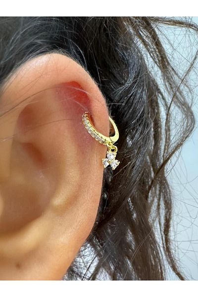 Arescollection Zircon Stone 1 Piece Helix Cartilage Earlobe Compatible Ring Piercing Earrings