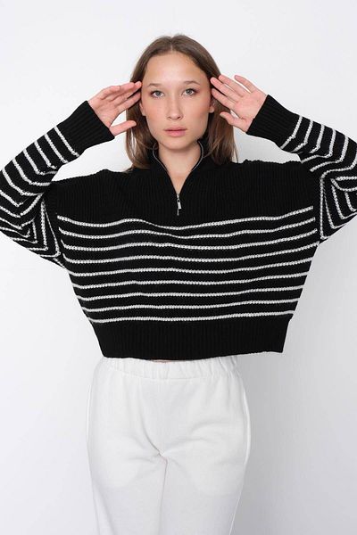 Addax Pulover din tricot cu dungi cu jumătate de fermoar K3265-a3