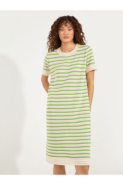 Styli Striped Knitted T-Shirt Knee Length Dress