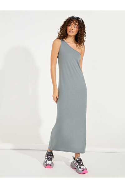Styli One Shoulder Neck Maxi Dress with Side Slit