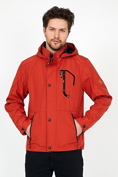 SİVAİST Erkek Turuncu Softshell Kapüşonlu İç Cepli Su Ve Rüzgar Geçirmez Mevs...
