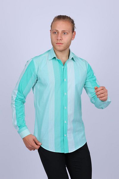 TOUSUS Ανδρικό πουκάμισο Slim Fit Green Striped Slm-5001-tss