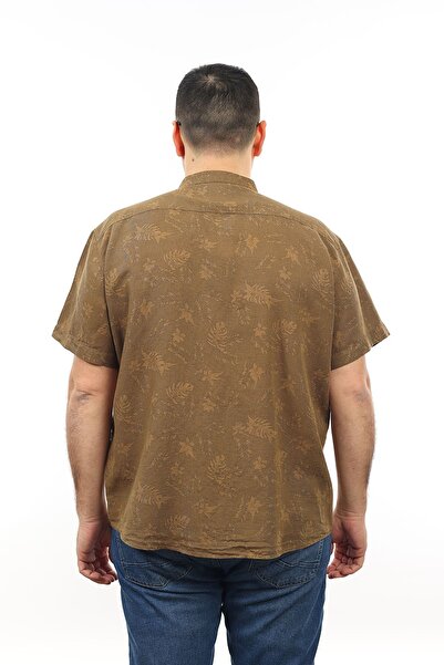 TOUSUS Ανδρικό πουκάμισο μεγάλου μεγέθους Camel Χρώμα φύλλο με μοτίβο λινό γιακά δικαστή με τσέπες κοντομάνικο KK-8002-TSS