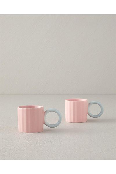 English Home Light Pink High Waist Coffee Cup Set - Angled New Bone China
