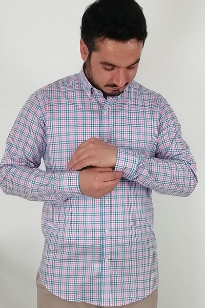 TOUSUS Ανδρικό πουκάμισο Slim Fit ριγέ ροζ Slm-5035-tss