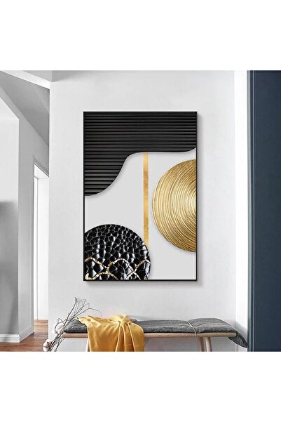 Linacci Single Black Metal Framed Gold Circle Poster Glass Painting Set