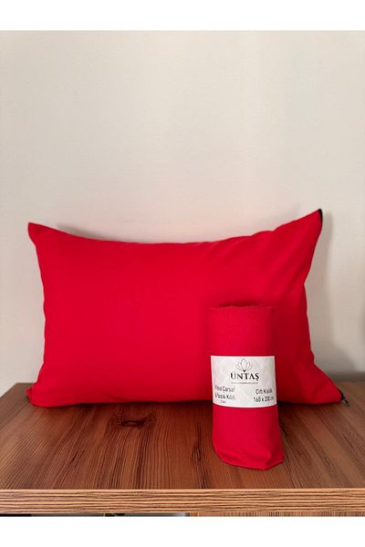 üntaş Single Red Üntaş Sheet and Elastic Pillow - 1 Piece