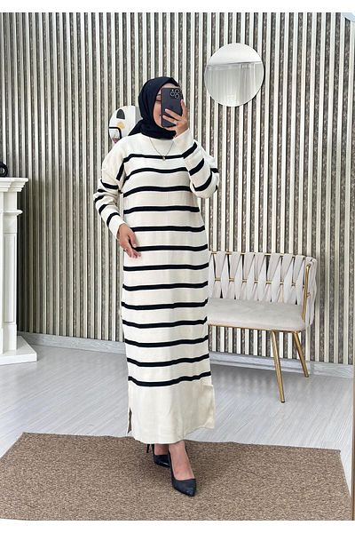 Moda Krash Tricotaj Rochie cu dungi